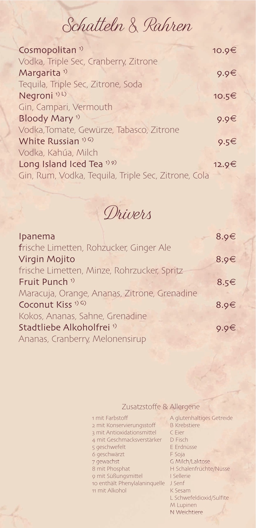 Stadtliebe Cocktailkarte Seite 2