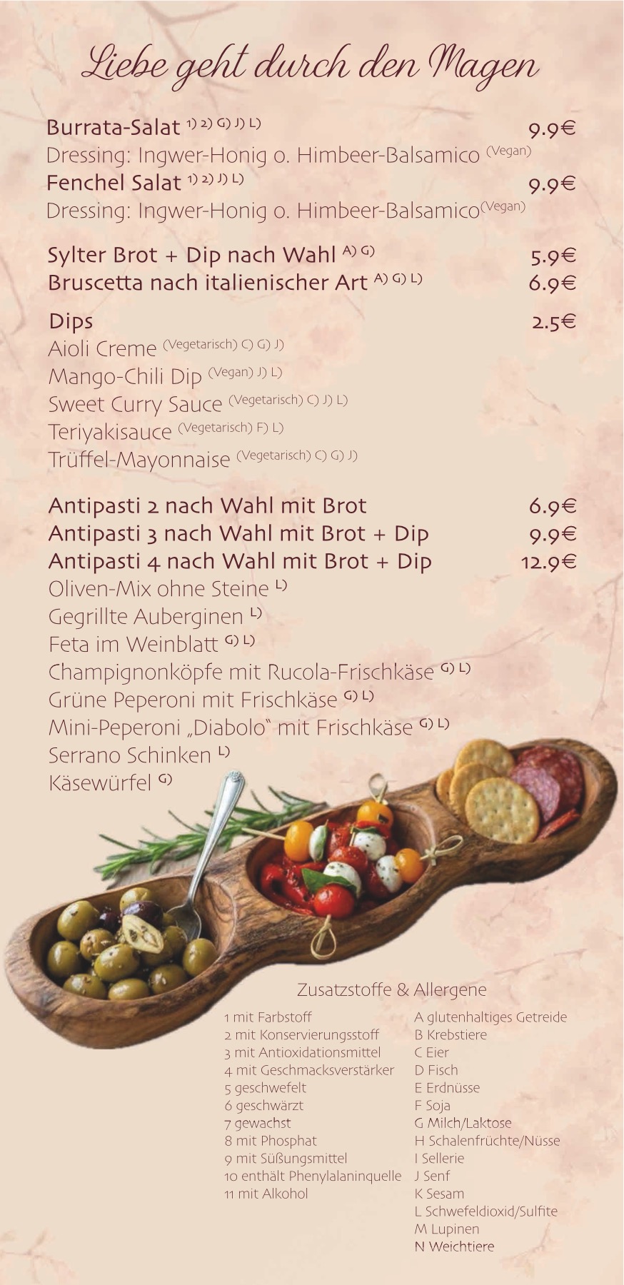 Stadtliebe Speisekarte Seite 1
